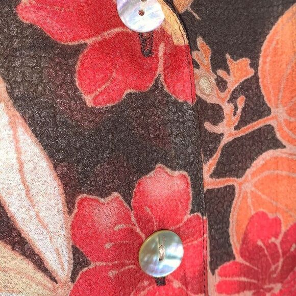 Vintage 90’s Semi Sheer Double Layered Brown Floral Button Down Blouse 14P - Picture 4 of 14